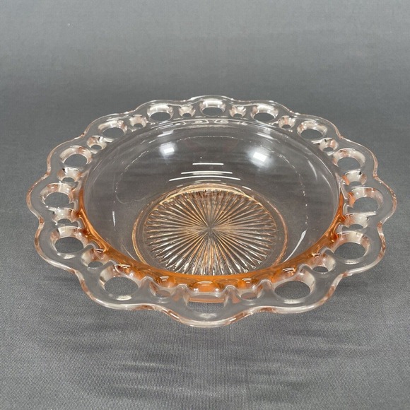 Anchor Hocking Old Colony Open Lace Salad Bowl 7 3/4" Pink Depression 1935-1938 - Picture 7 of 7